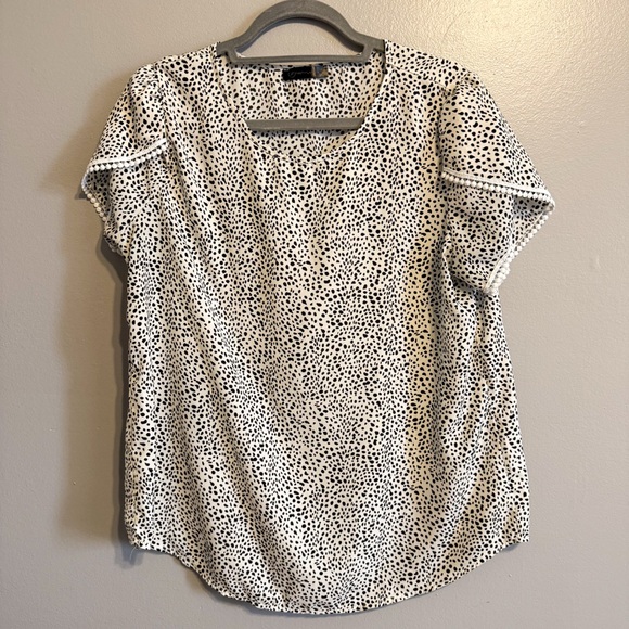 PrettyGarden Tops - PrettyGarden Animal Print Pom Trim Blouse Size Large